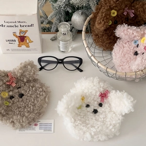 Teddy dog plush hot water bottle covers in multiple colors with cute bowknot details