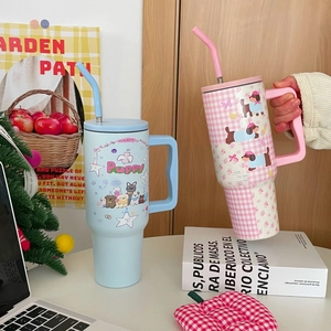 Portable stainless steel thermal mugs with cute dog patterns and handle for daily use