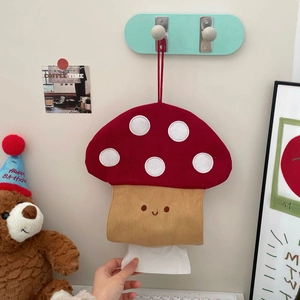 Süßer pilzförmiger Wand-Taschentuchhalter aus rotem und beigem Cordstoff für Papier