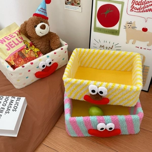 Cartoon clown storage baskets in lamb wool featuring colorful dots and striped patterns