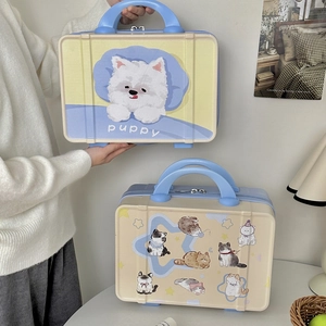 14-inch cartoon hardshell vanity case with cute puppy and cat prints for travel