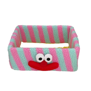 Cartoon clown lamb wool desktop organizer basket with blue and pink stripes