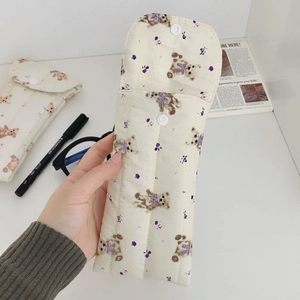 Creamy cotton bear sunglasses pouch with snap button for portable eyewear storage