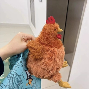Peluche poussin orange foncé avec crête rouge et fourrure douce pour filles