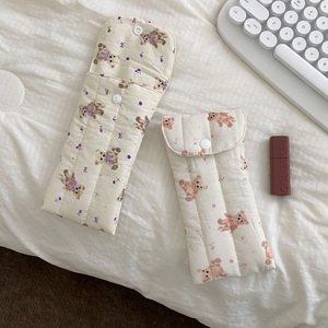 Quilted floral teddy bear sunglasses pouches with snap closure and protective padding
