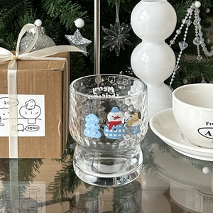 Christmas snowman hammer pattern glass cup with festive holiday themed illustrations