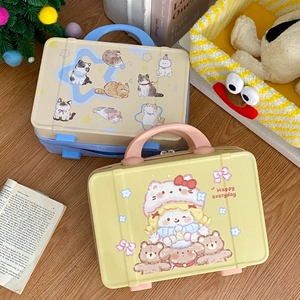 Detail view of mini hardshell suitcase showing cartoon prints and anti-scratch matte texture