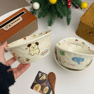 Cute hand-painted graffiti ceramic bowls with colorful cartoon animal patterns and patterns