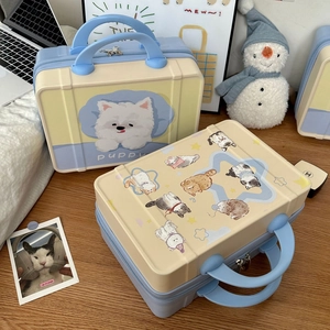 Detail of 14-inch cartoon mini hard shell suitcase with cute pets and dual zipper handle