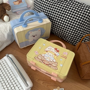 Detail of 14-inch mini hard shell cosmetic cases with cute cartoon patterns and handles