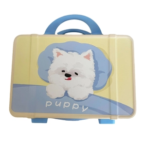 Mini 14-inch cartoon puppy carry-on suitcase in light blue and cream yellow colors