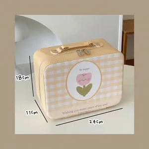 Detail view of the tulip checkered makeup bag showing dimensions 24cm by 11cm by 18cm
