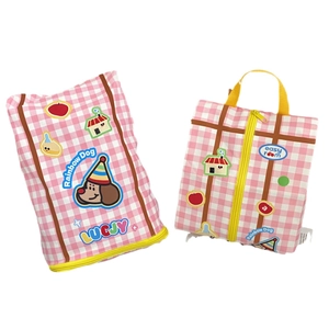 Cute pink plaid waterproof travel organizer bags with rainbow dog cartoon pattern