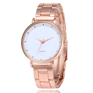 Minimalist quartz watch with rose gold metal strap and white dial for casual women style