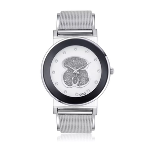 Montre À Quartz Pour Femmes Avec Bracelet En Maille Métallique Accents Strass Cadran Motif Dessin Animé Montre Analogique