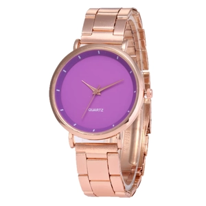 Minimalist rose gold women's watch with purple dial and stainless steel strap