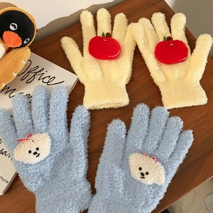 Winter Warm Gloves Coral Fleece Thickened Plush Thermal Mittens Cute Cartoon Dog Apple Design For Women Students Outdoor