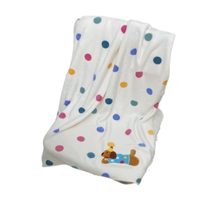 Soft white fleece towel with colorful polka dots and cute dog embroidery for bath