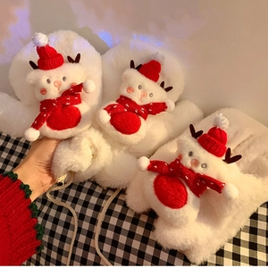 Cute Christmas snowman plush neck warmer with fuzzy white faux fur for winter warmth