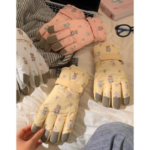 Winter thermal bear ski gloves with waterproof windproof material and adjustable wrist straps