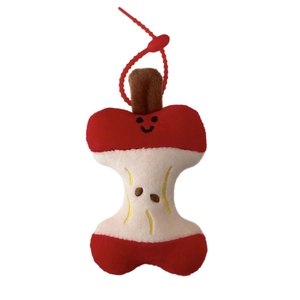 Creative plush apple core keychain pendant with smiling face and red lanyard for bags