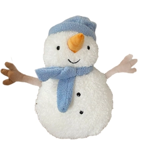 Cute snowman rechargeable electric hot water bottle with blue knit hat and scarf