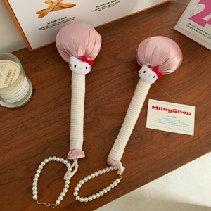 Manual Massage Hammer Satin Wormwood Cartoon Cat Head With Cotton Rope Handle And Artificial Pearl Pendant Body Relief Relax Tool