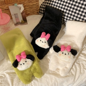 Thick plush winter scarves featuring 3D cartoon dog with pink bow in various colors