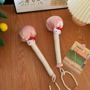 Cute Hello Kitty wormwood massage hammer with pink satin head and pearl wrist strap decor