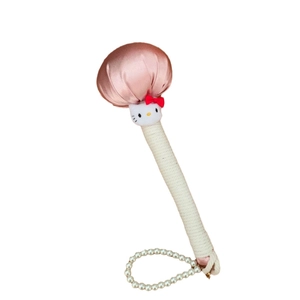Cute cartoon cat massage hammer with pink satin cover and white woven handle