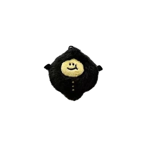 Cute black plush devil lemon keychain for bags with soft fur and yellow face