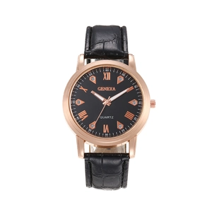 Fashion Quartz Watch PU Leather Strap Roman Numerals Rhinestone Analog Round Alloy Case Casual Business Wristwatch