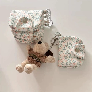 Mini Portefeuille En Toile Porte-Cartes Mignon Imprimé Floral Animal Porte-Monnaie Pliable Avec Pendentif En Peluche Pour Femmes Filles