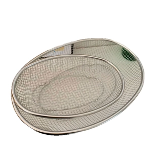 Set of two stainless steel oval mesh baskets for food straining and vegetable washing
