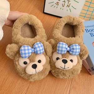 Plüsch Hausschuhe Damen Süß Cartoon Bär Schleife Warm Dicke Sohle Rutschfest Innen Winter Weich Flauschig Schuhe