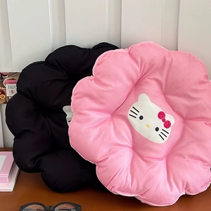 Pink and black flower-shaped plush cat cushions with corduroy texture for home office chairs