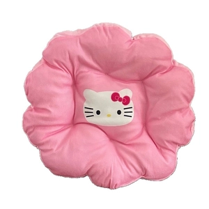Pink flower-shaped soft chair cushion featuring a cute cartoon cat character print