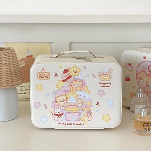 Detail van schattige cartoon dierillustraties op een witte make-up opbergdoos