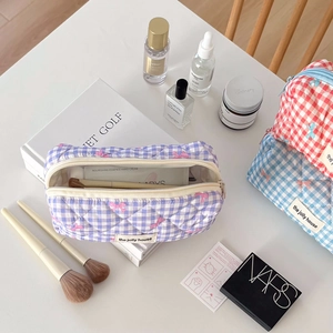 Quilted checkerboard aesthetic stationery case and makeup bag with bow detail