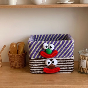 Clown striped lamb wool storage baskets set of 2 for desktop organization and home decor