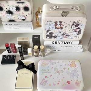 Close-up of large capacity cartoon cosmetic bags with durable metal zippers and handles