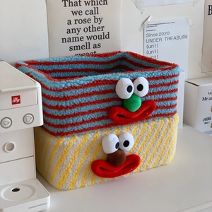 Sherpa fleece cartoon monster storage baskets in striped red-blue and yellow-white