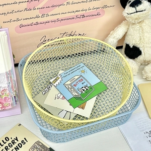 Metal Mesh Storage Basket Desktop Organizer Grid Iron Wire Bin For Stationery Makeup Office Home Decor Ins Style