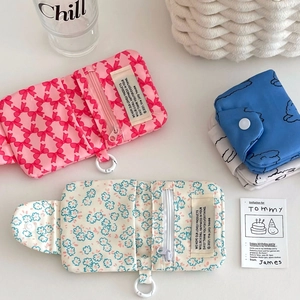 Three-piece set of cute bow and floral cotton canvas coin purses with zipper and hooks