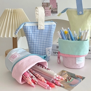 Canvas Pencil Case Standable Pen Holder Large Capacity Telescopic Stationery Bag Portable For Student Kids
