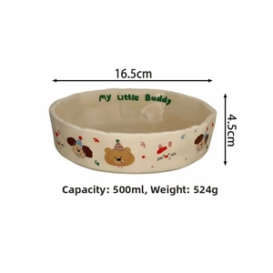 Detailed view of cream ceramic bowl with dimensions 16.5cm diameter and 500ml capacity