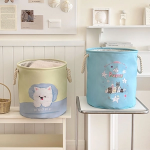 Foldable canvas laundry basket with cute puppy patterns and durable rope handles