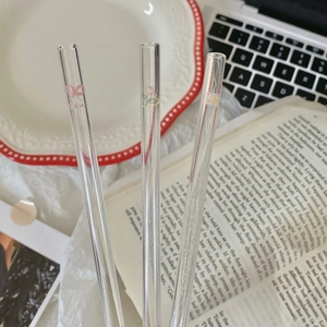 Three-piece eco-friendly glass straws set with cute butterfly and floral patterns
