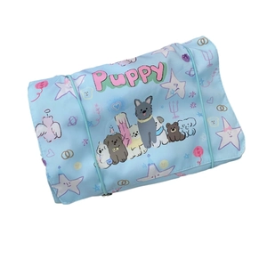 Blue foldable 4-in-1 travel toiletry bag with star puppy cartoon prints and drawstring