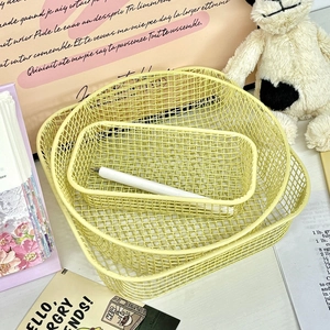 Modern iron mesh desk organizer set in pale yellow for stationery and office storage
